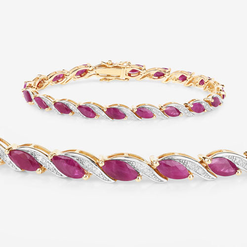 7.78 Carat Genuine Ruby and White Diamond Bracelet in 10K Yellow Gold