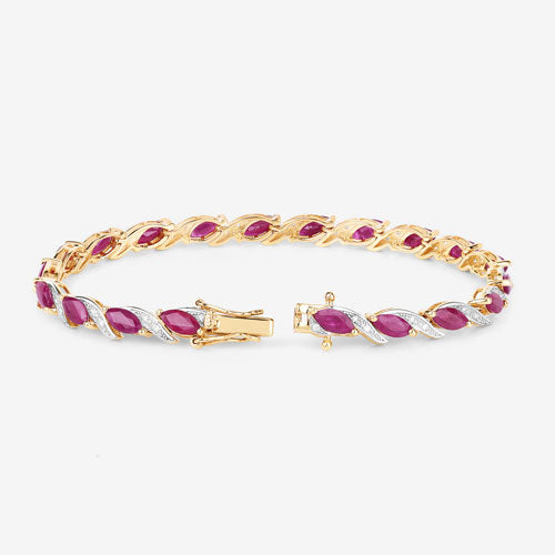 7.78 Carat Genuine Ruby and White Diamond Bracelet in 10K Yellow Gold