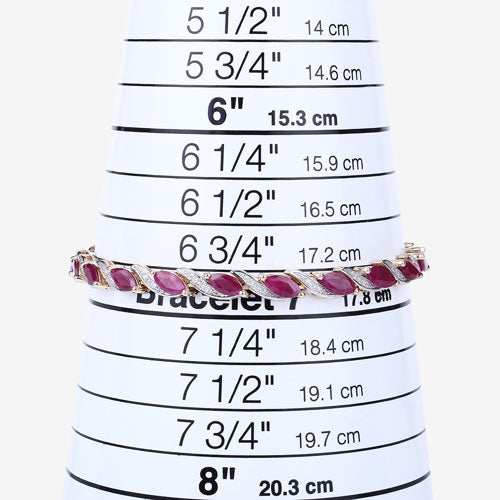 7.78 Carat Genuine Ruby and White Diamond Bracelet in 10K Yellow Gold