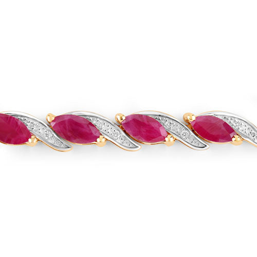7.78 Carat Genuine Ruby and White Diamond Bracelet in 10K Yellow Gold