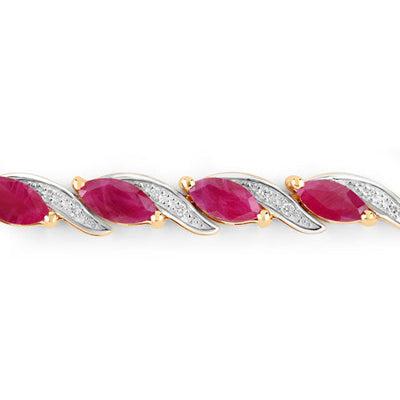 Pulsera de Rubí y Diamantes Blancos de 7.78 Quilates en Oro Amarillo de 10K