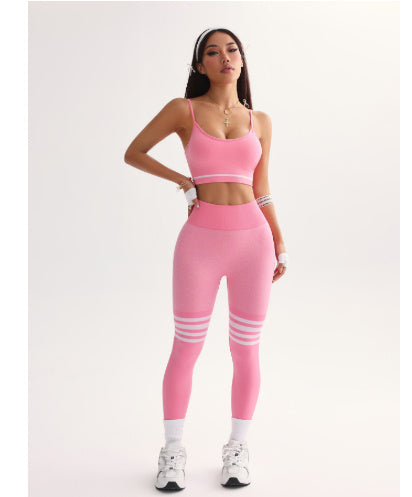 High Waist Striped Outdoor Sports Tights for Women
