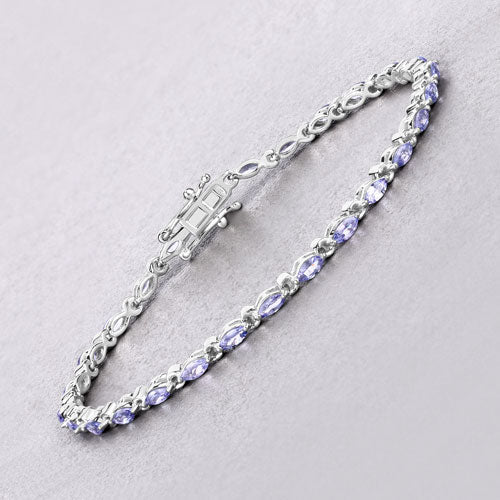 3.78 Carat Genuine Tanzanite Sterling Silver Bracelet