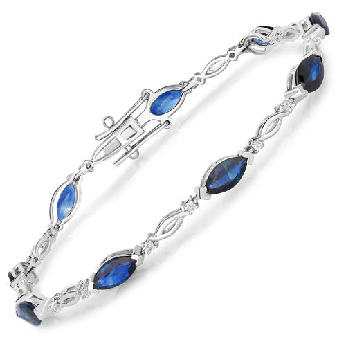 Bracelet en or blanc 14K avec saphir bleu et diamants de 5,58 carats