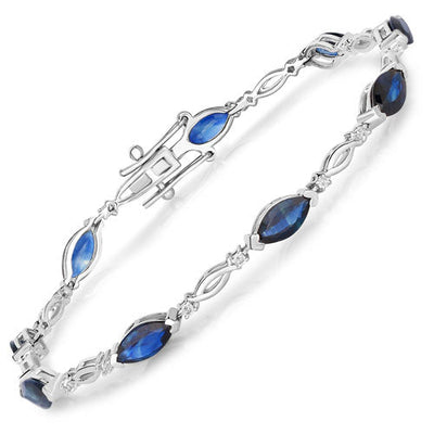 Pulsera de Zafiro Azul y Diamante de 5.58 Quilates en Oro Blanco de 14K