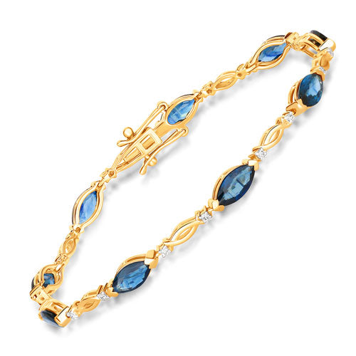 Pulsera de Zafiro Azul y Diamante de 5.58 Quilates en Oro Amarillo de 14K