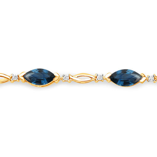 Pulsera de Zafiro Azul y Diamante de 5.58 Quilates en Oro Amarillo de 14K