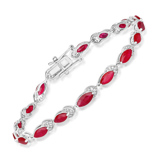 Bracelet en or blanc 14K avec rubis véritable de 6,79 carats et diamants blancs