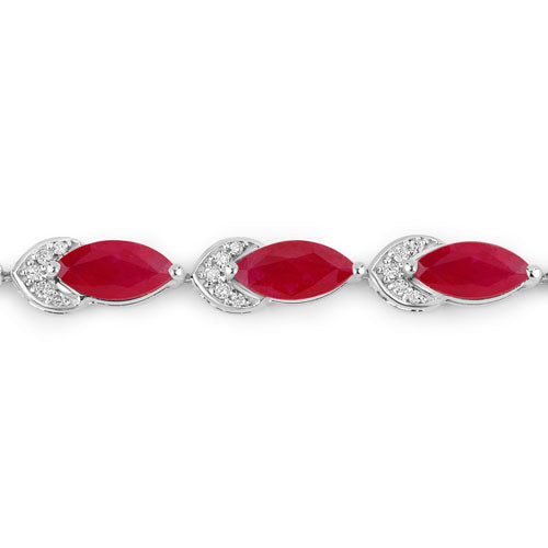 Bracelet en or blanc 14K avec rubis véritable de 6,79 carats et diamants blancs