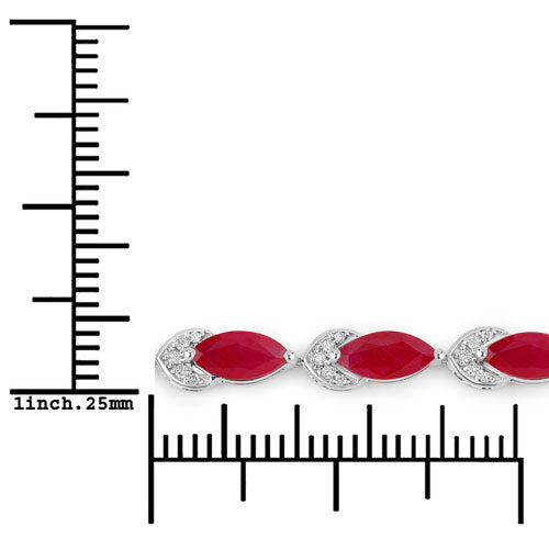 Bracelet en or blanc 14K avec rubis véritable de 6,79 carats et diamants blancs