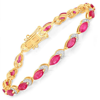 Pulsera de Rubí Genuino de 6.79 Quilates y Diamantes Blancos en Oro Amarillo de 14K