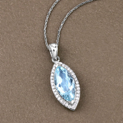 2.55 Carat Aquamarine and Diamond 14K White Gold Pendant