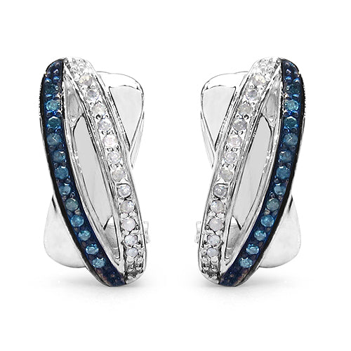Boucles d'oreilles en diamants bleus et blancs de 0,28 carat en argent sterling