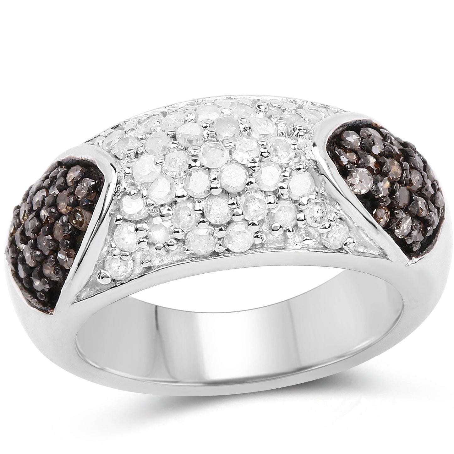 Bague en argent sterling avec diamants champagne et blancs de 0,94 carat