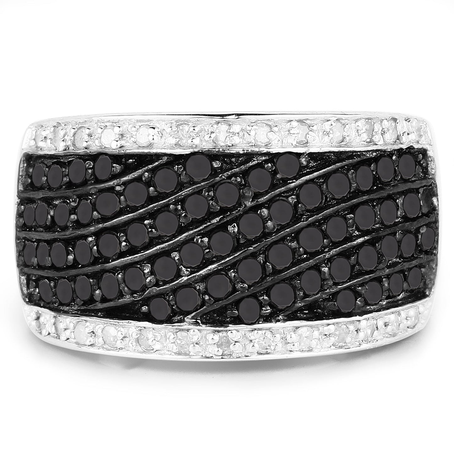 Bague de fiançailles en argent sterling avec diamants noirs et blancs de 0,79 carat