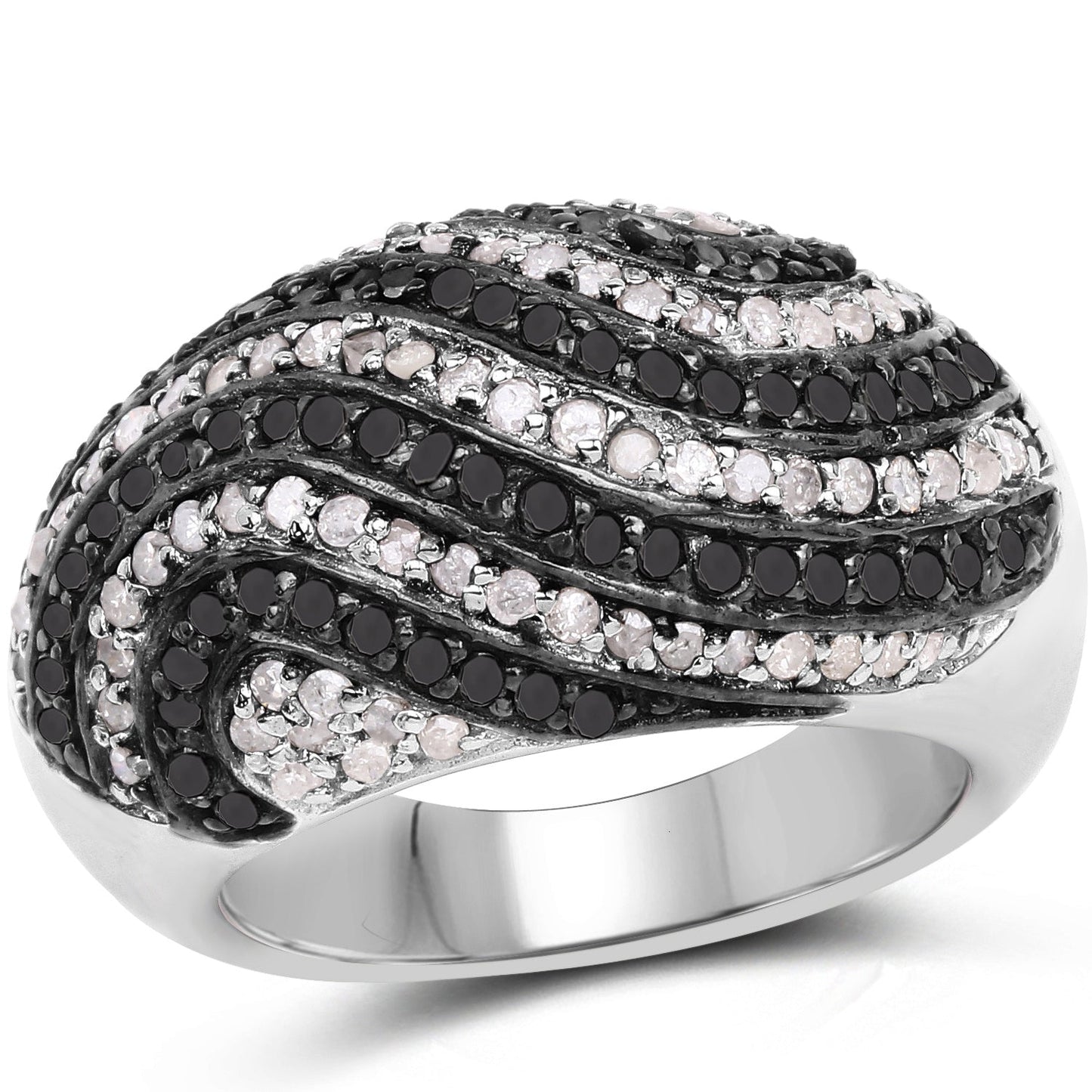 Bague de fiançailles en argent sterling avec diamants noirs et blancs de 1,26 carat