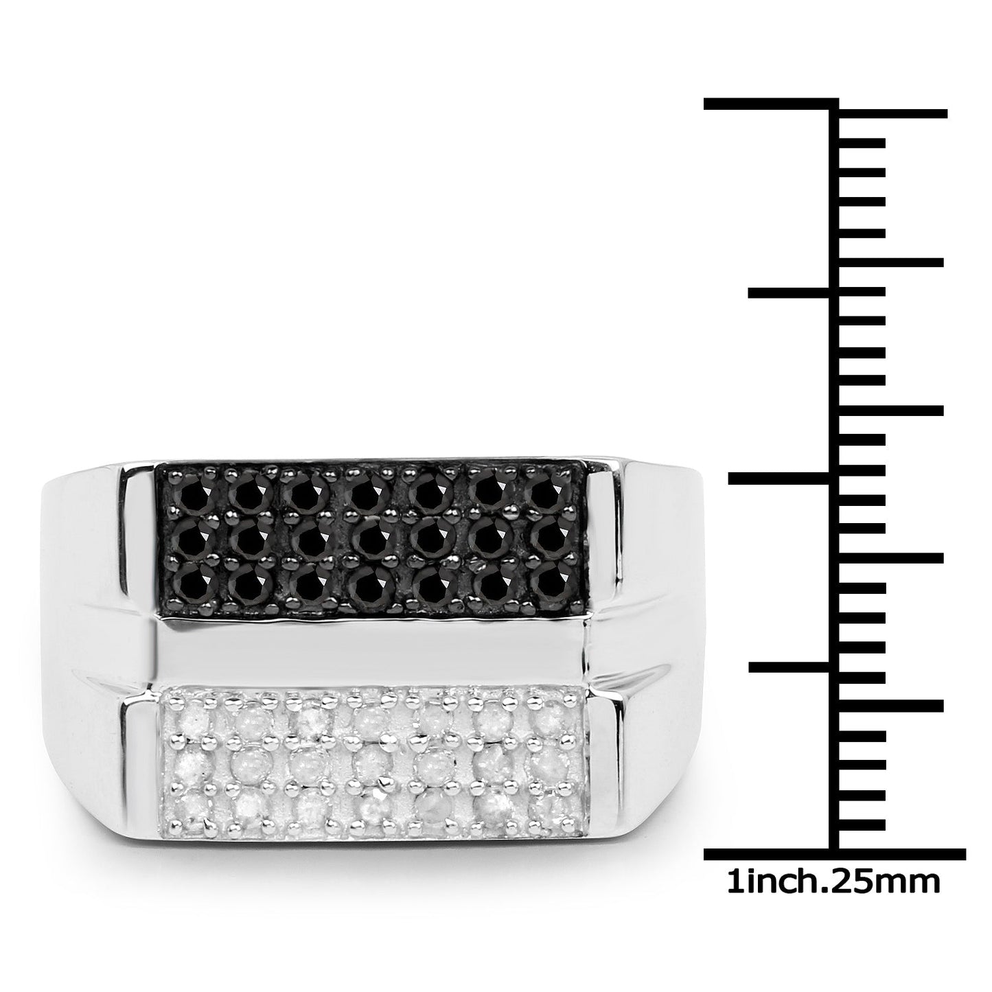 Bague de fiançailles en argent sterling avec diamants noirs et blancs de 0,64 carat