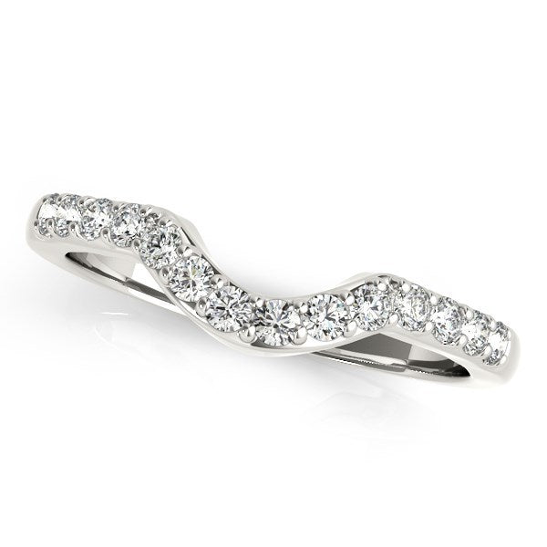 14k White Gold Pave Set Diamond Curved Wedding Band