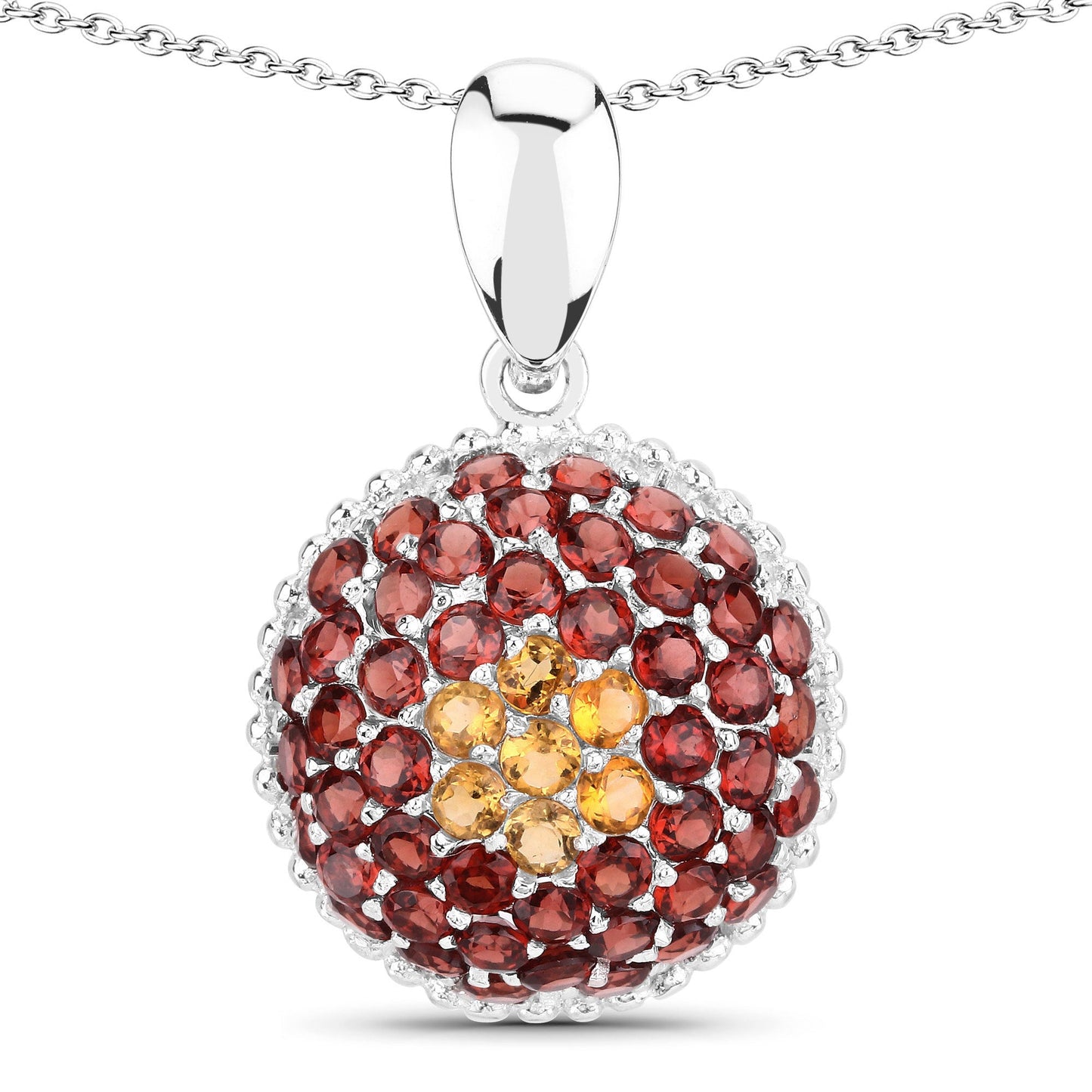 Pendentif en argent sterling de 4,57 carats en citrine et grenat véritable