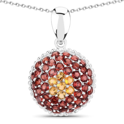 Pendentif en argent sterling de 4,57 carats en citrine et grenat véritable