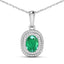1.50 Carat Genuine Zambian Emerald & Diamond 14K White Gold Pendant