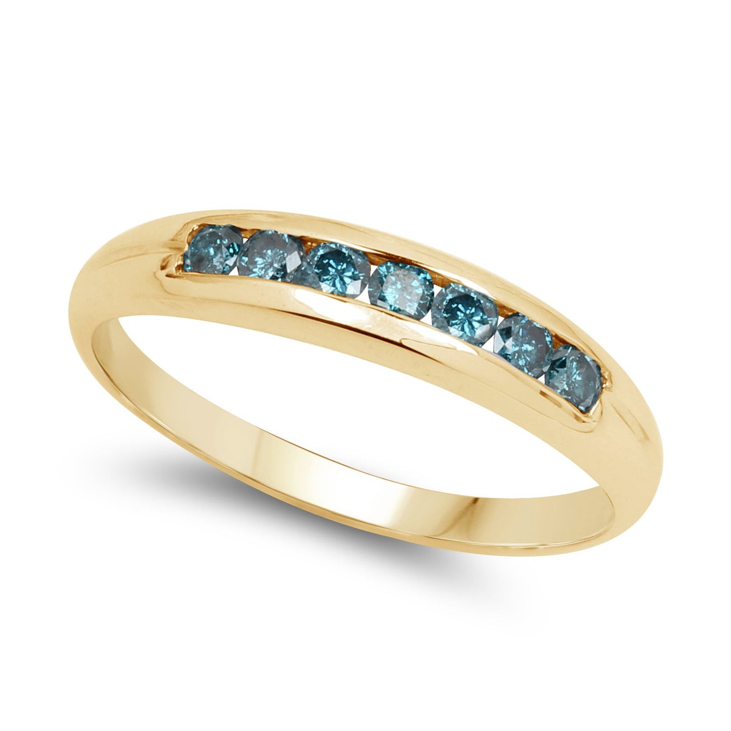 Anillo de Compromiso de Diamante Azul Baño de Oro Amarillo de 14K