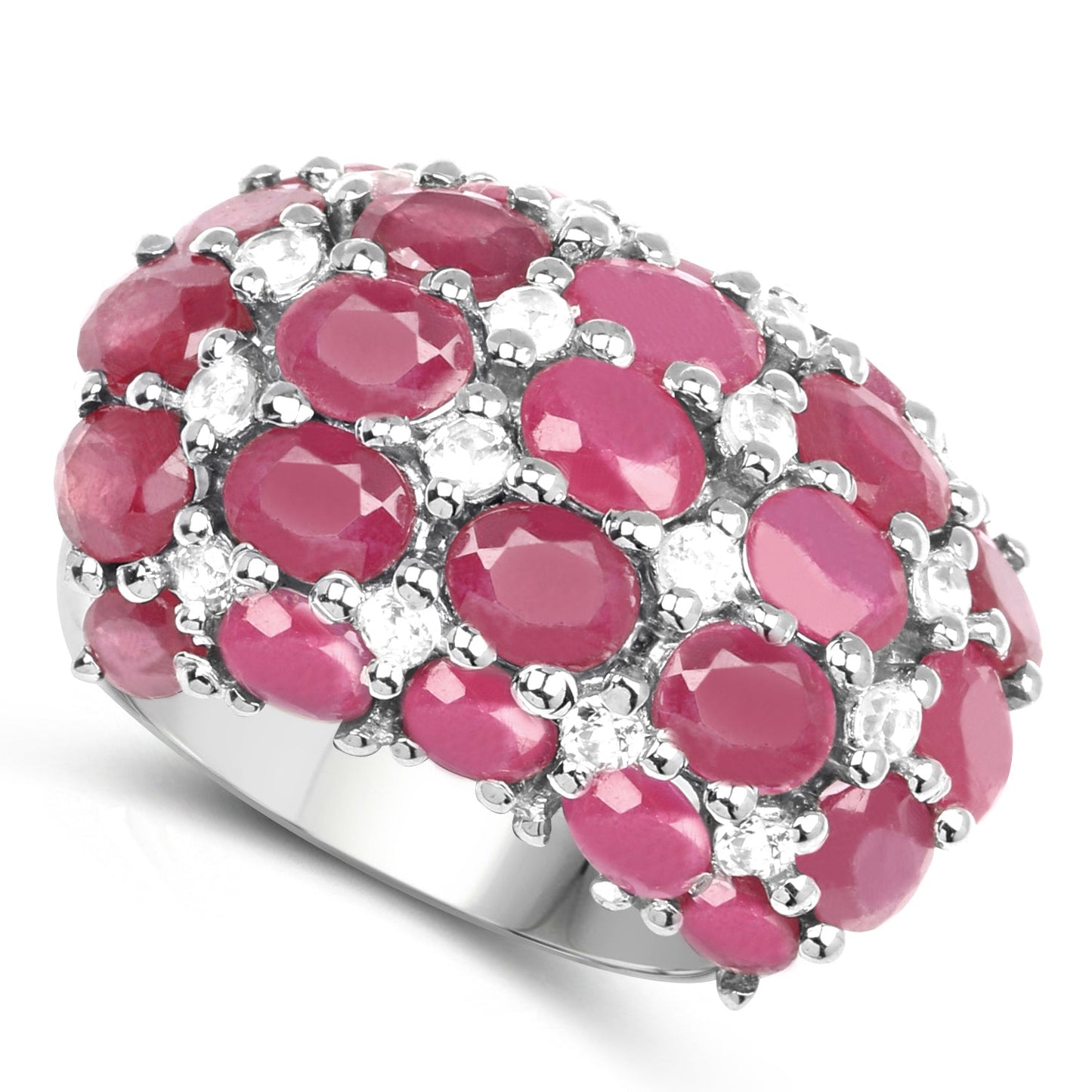 Bague de fiançailles en argent sterling avec rubis de 8,54 carats et topaze blanche