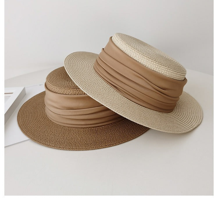 Flat Straw Hat - French Woven Top for Beach Vacations