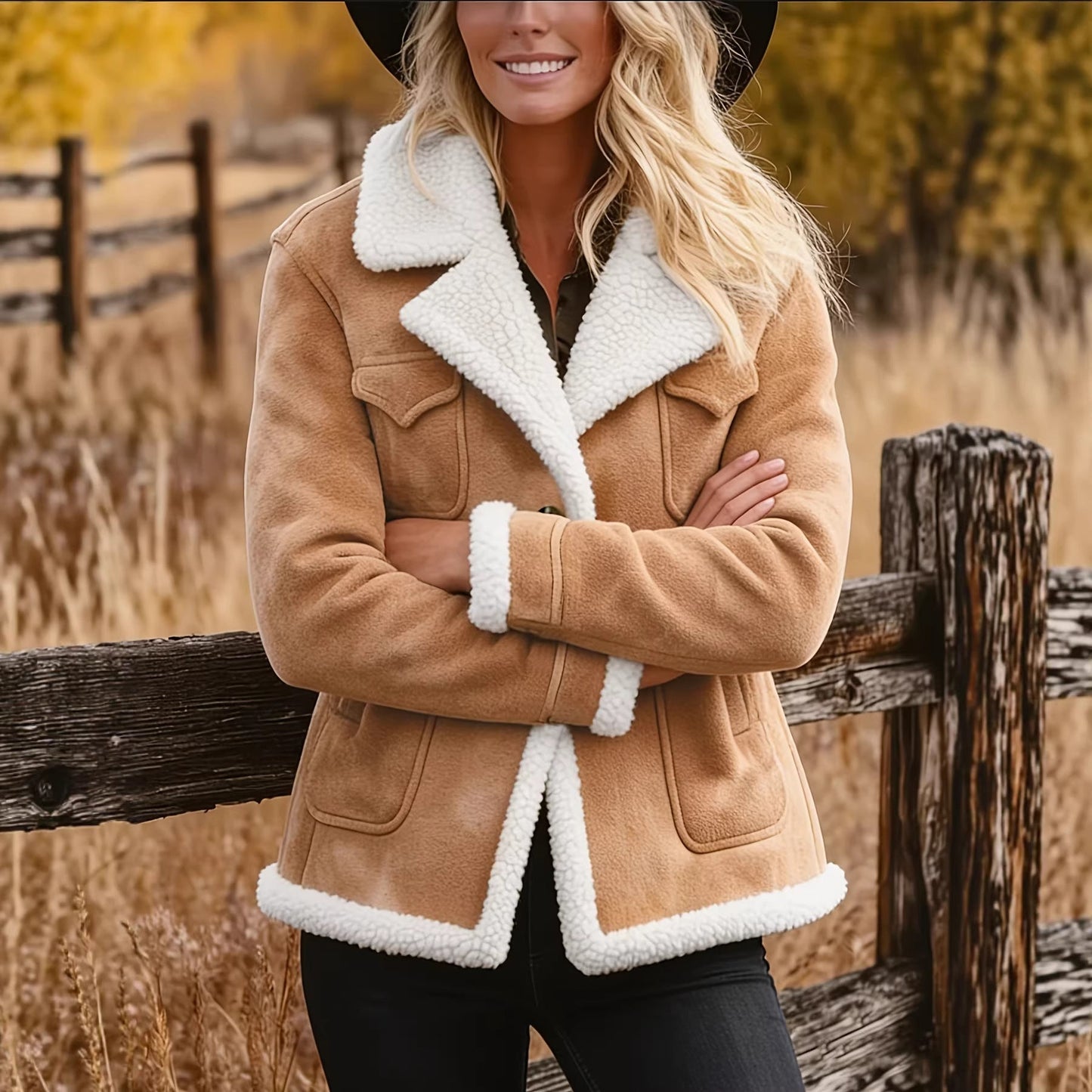 Chaqueta de Botón con Solapa y Bolsillos Retro para Mujer - Otoño e Invierno
