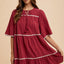 Robe à Manches Mi-Longues à Volants avec Détails Contrastés et Franges