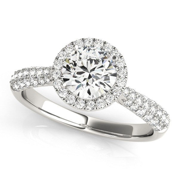 Bague de fiançailles en diamant halo en or blanc 14k avec bande pavée