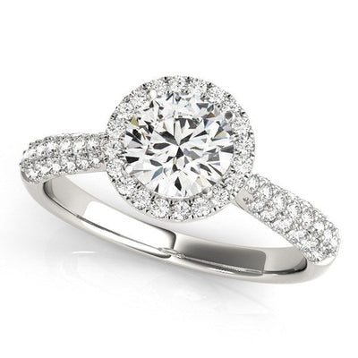 Anillo de Compromiso de Diamante Halo de Oro Blanco de 14k con Banda Pave