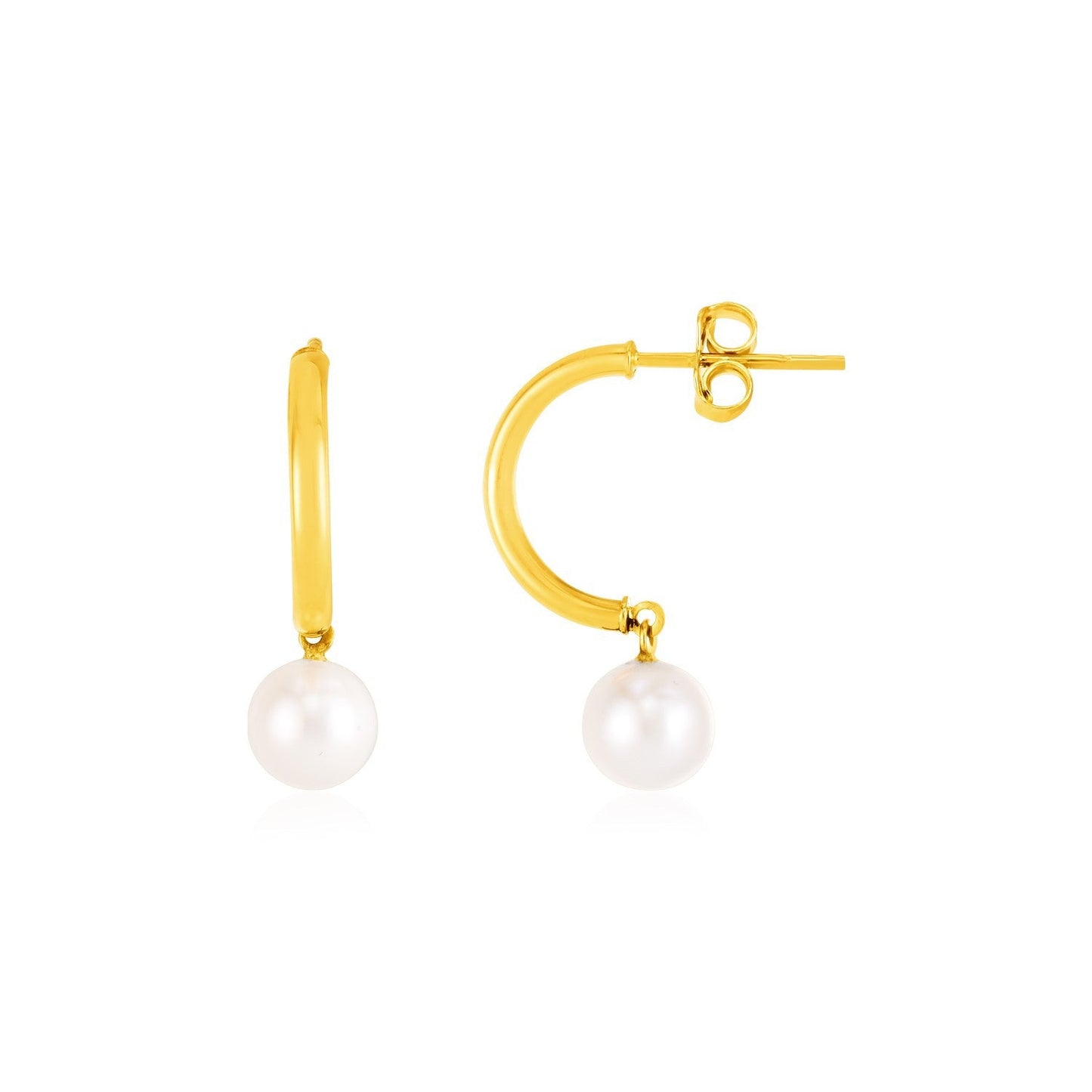 Boucles d'oreilles demi créoles en or jaune 14k avec perles