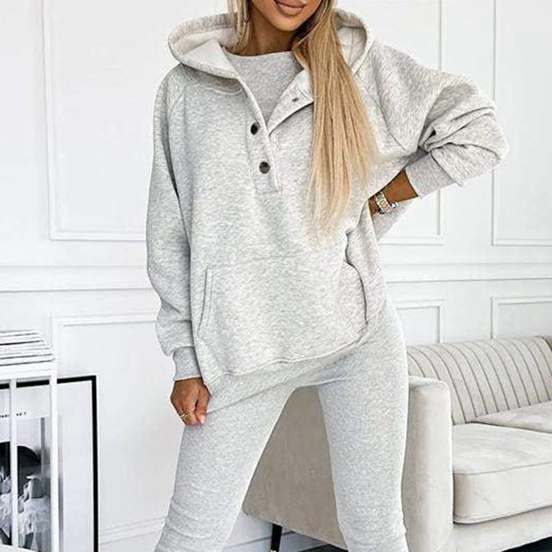 Ensemble de sport pour femmes en 3 pièces avec sweat à capuche et pantalons