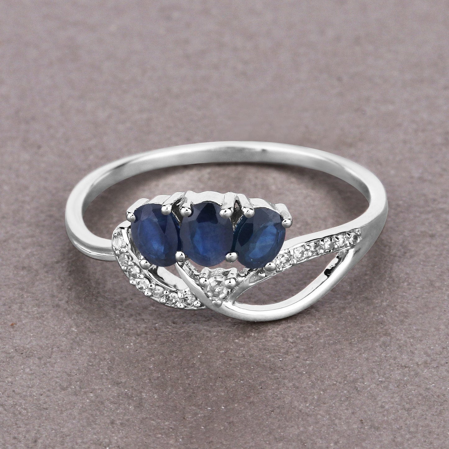 0.65 Carat Blue Sapphire and Diamond 14K White Gold Engagement Ring