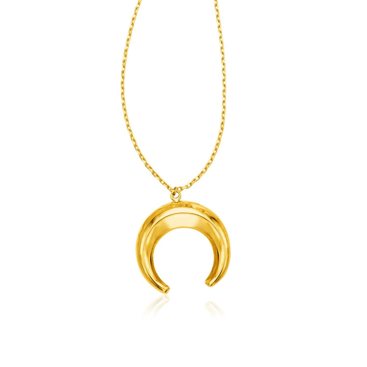 Collier en or jaune 14 carats de 17 pouces avec pendentif en forme de lune bombée