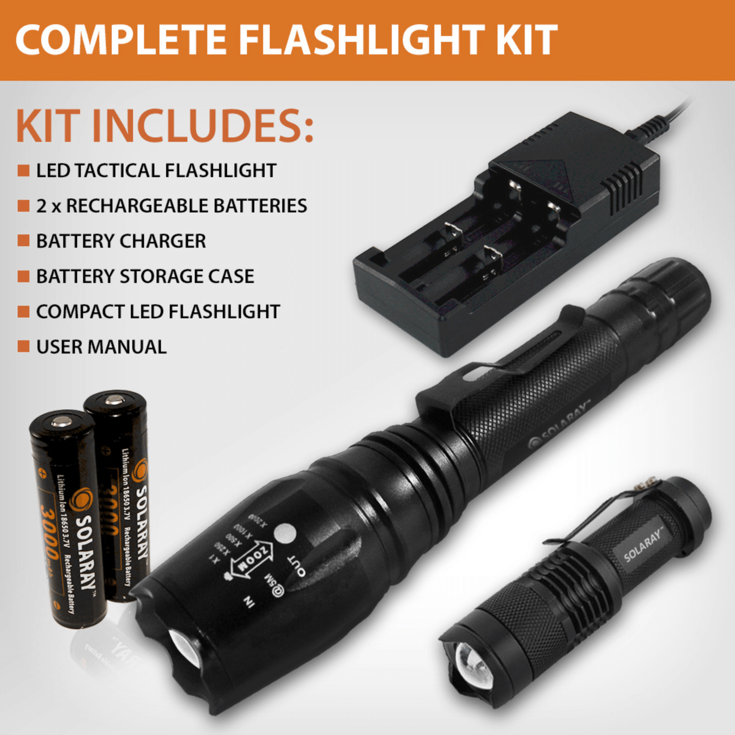 Kit de Linterna Táctica LED Solaray ZX-1XL 18650