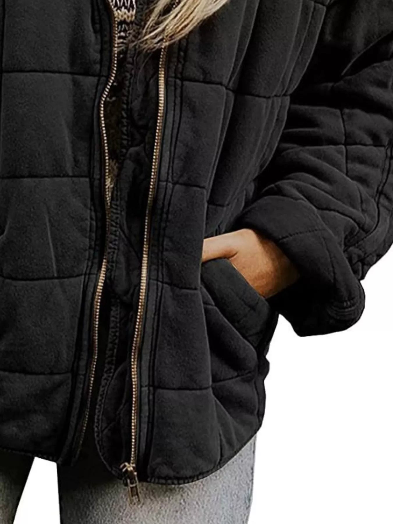 Plus Size Full Zip Quilted Bomber Jacket