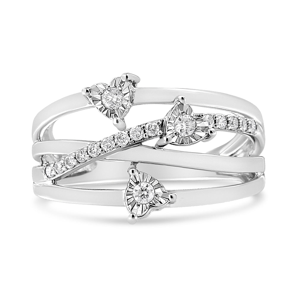 Anillo de Bypass Cruzado en Forma de Corazón de Diamante de Plata Esterlina .925 - Talla 7