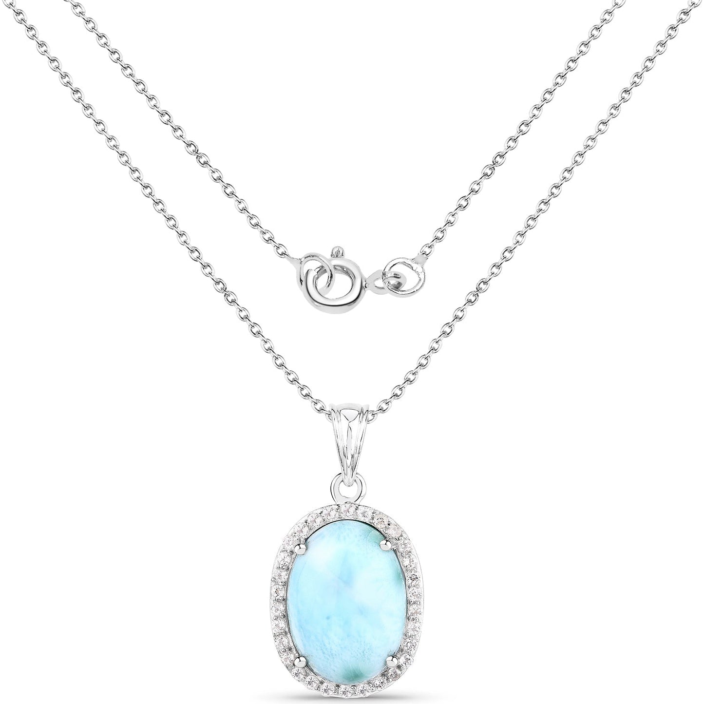 Colgante de Larimar y Topacio Blanco de 13.55 Quilates en Plata Esterlina