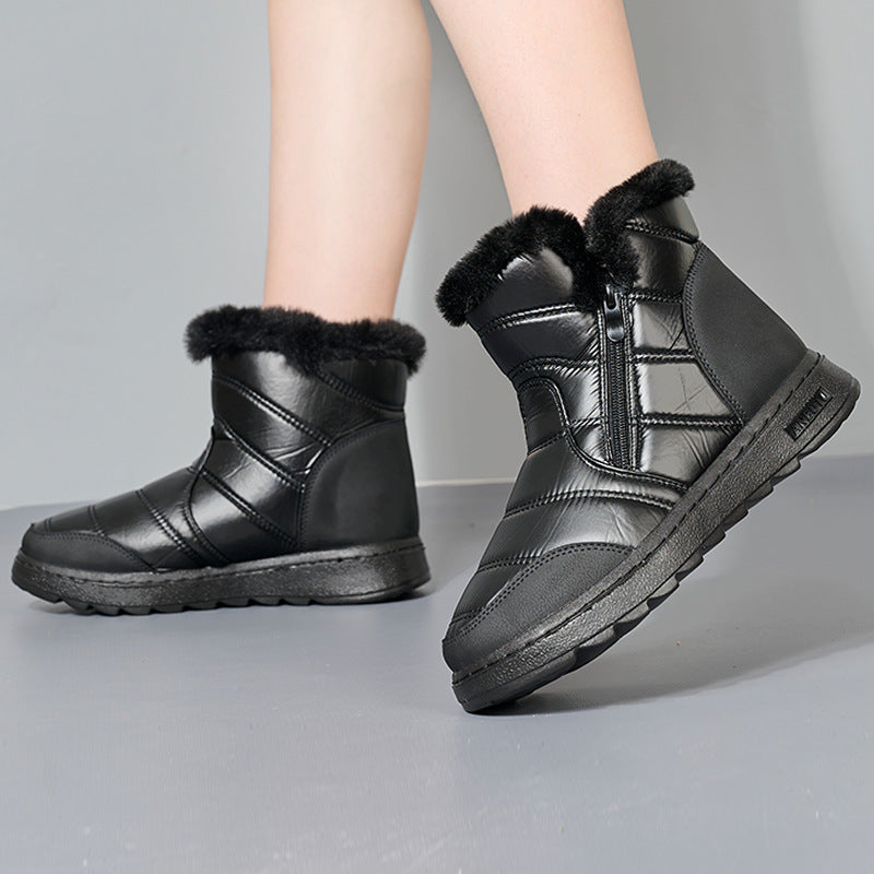 Winter Plush Snow Boots with Side Zipper for Women