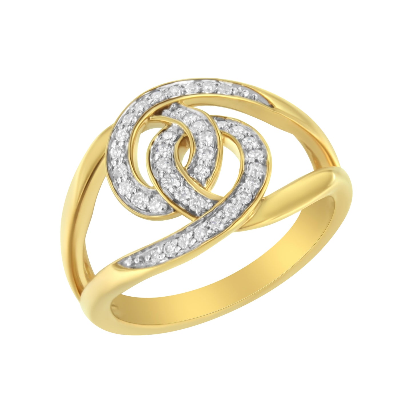 14K Yellow Gold Plated Sterling Silver Interlocking Loop Diamond Ring - Size 7