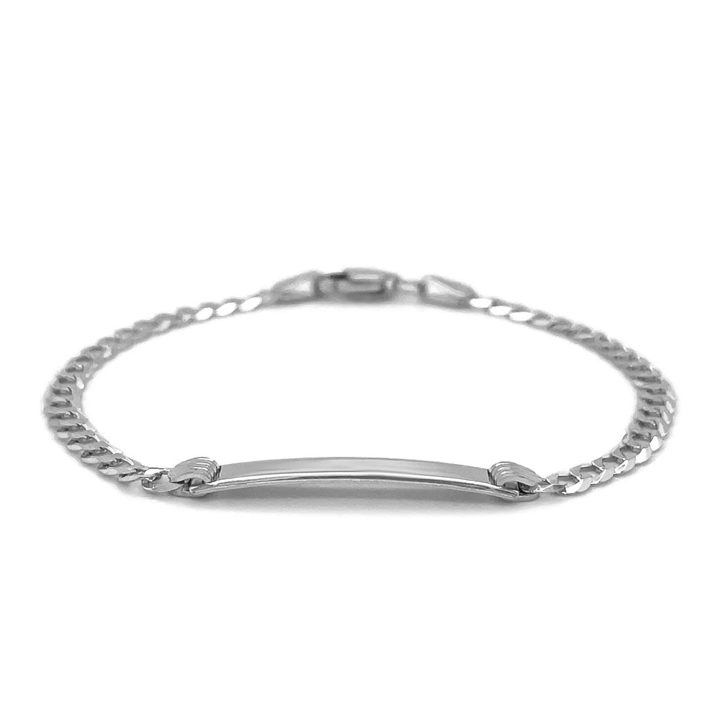 Bracelet d'identité pour enfants en chaîne à maillons curb en or blanc 14k