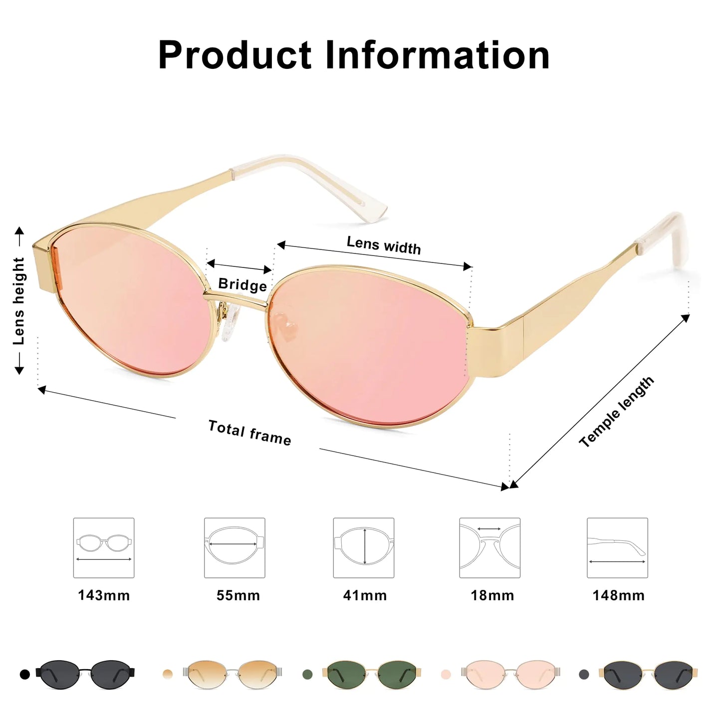 Lunettes de soleil ovales rétro SOJOS - Protection classique UV400