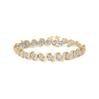 10K Yellow Gold Diamond Floral Link Bracelet - 4.00 Cttw