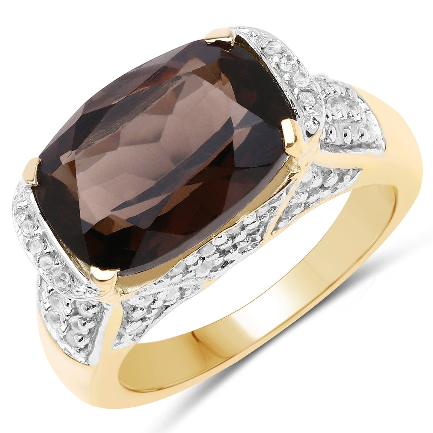 Anillo de Cuarzo Ahumado de 6.65 Quilates y Topacio Blanco en Plata Esterlina