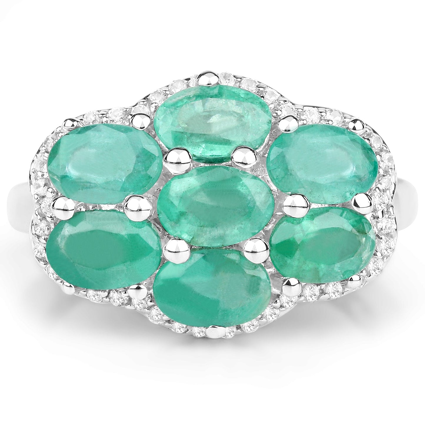 3.33 Carat Zambian Emerald & White Zircon Sterling Silver Ring
