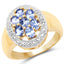 Anillo de Clúster de Tanzanita Baño de Oro de 14K en Plata Esterlina