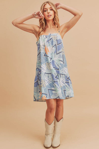 Stylish Summer Printed Ruffled Hem Mini Cami Dress