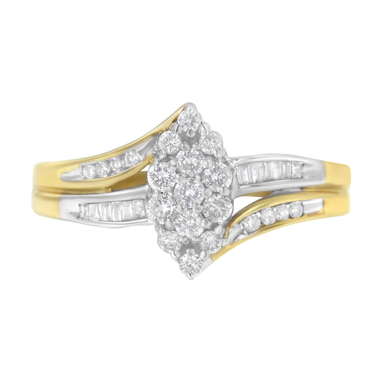 Anillo de Clúster de Diamantes en Forma de Marquesa de Oro Amarillo y Blanco de 10K - Talla 7